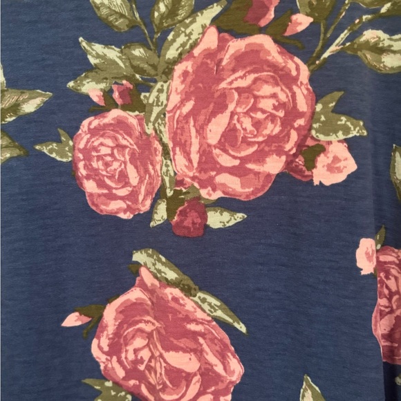 Floral Blue Dress with Pink Roses XL NEW with tags! LuLaRoe Carly Swing Dress - Picture 4 of 4